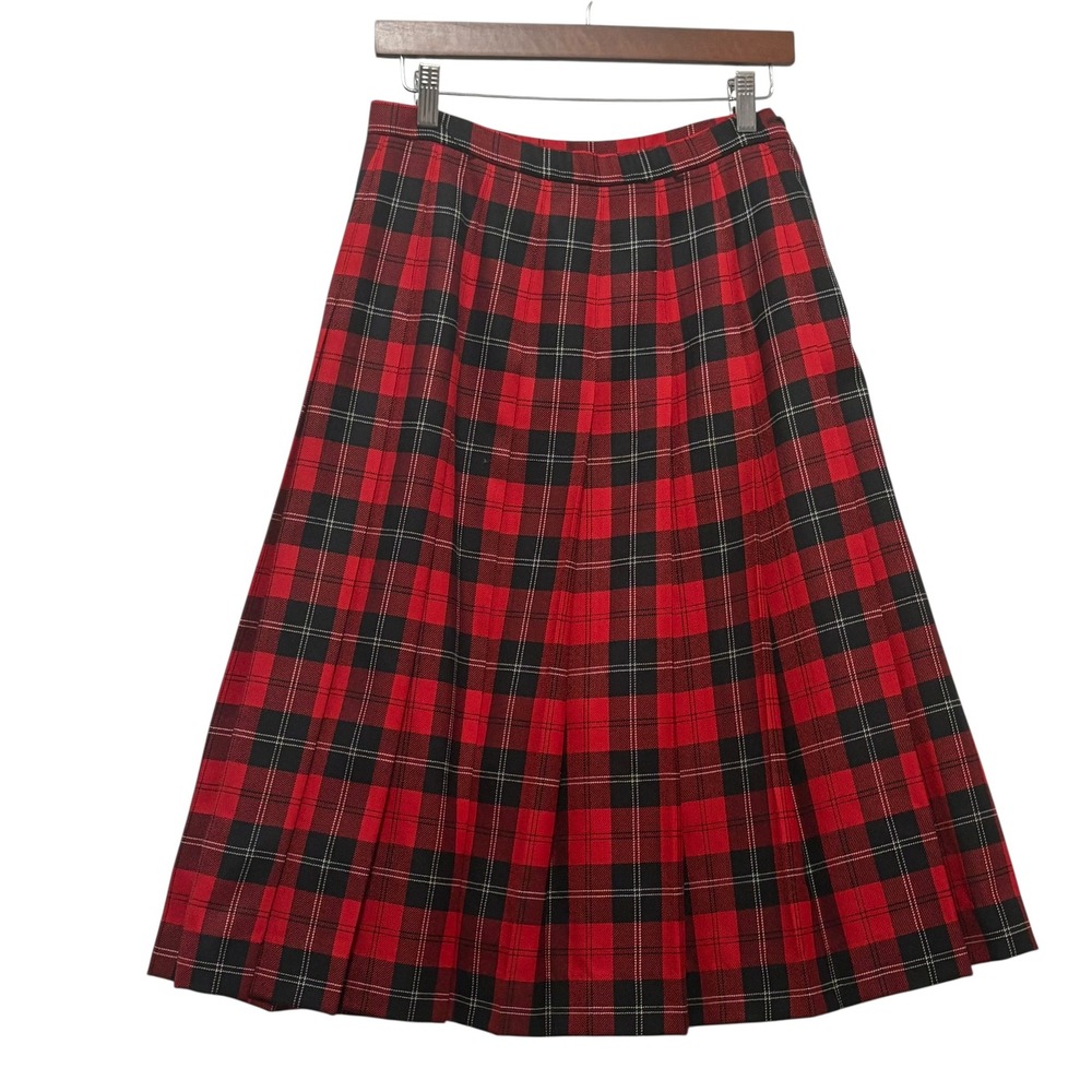 VTG Pendleton Wool Skirt 8‎ Red Black Plaid Tartan Pleated USA Academia Preppy
